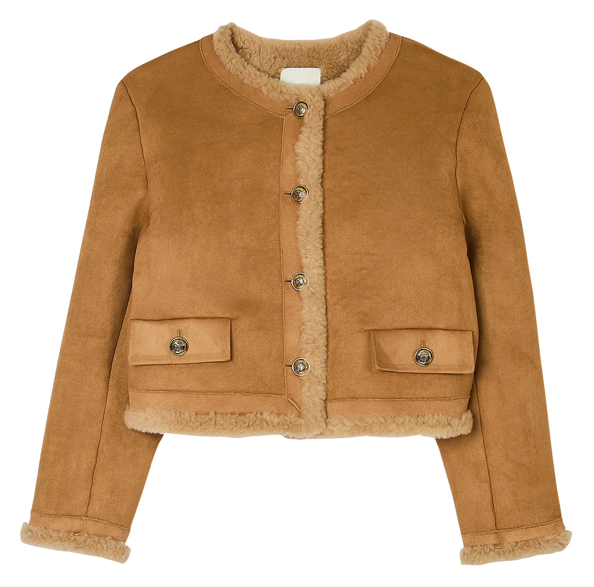 Chaqueta corta de efecto piel sintética en beige