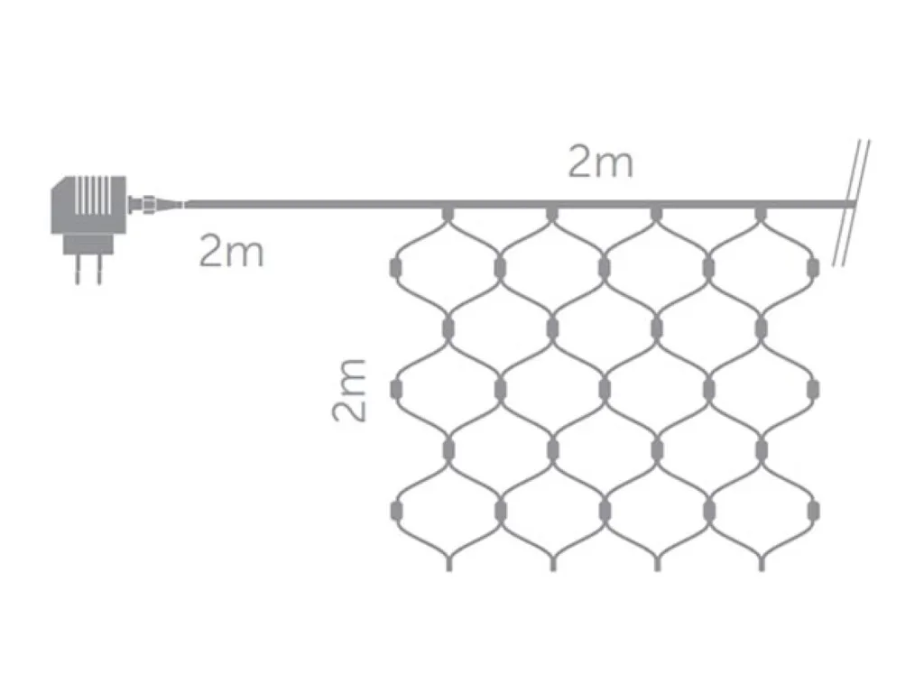 Netlight LED - 2 x 2 m - 144 warm white lamps - black wire - 36 V